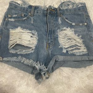 high waisted ripped jeans shorts